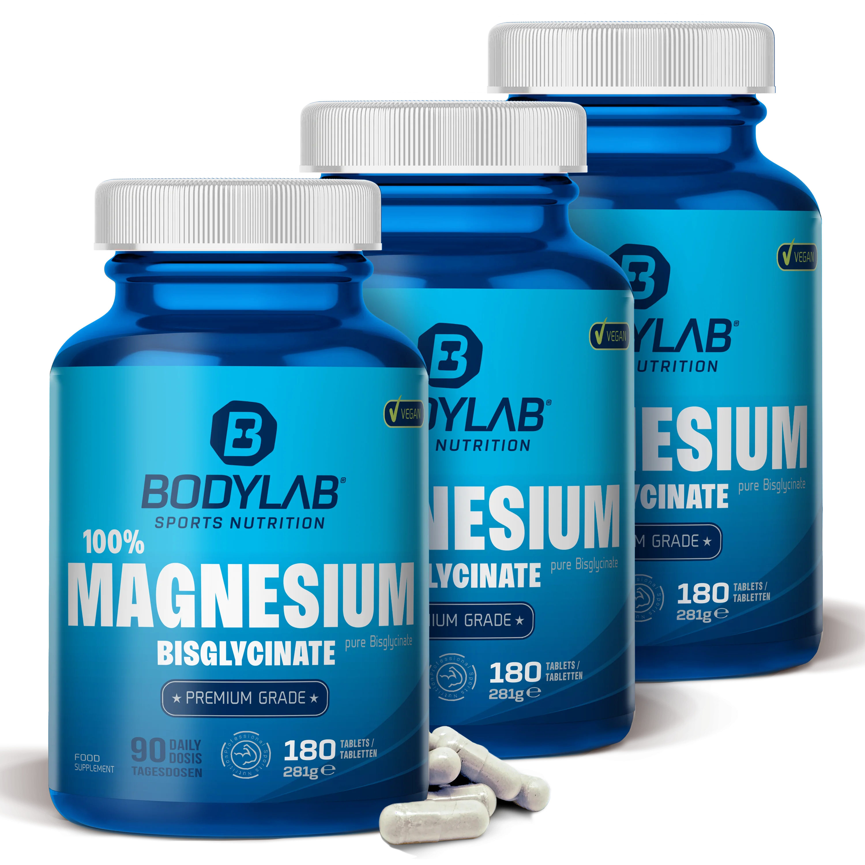 3 x 100% Magnesium Bisglycinate (180 tabletten)