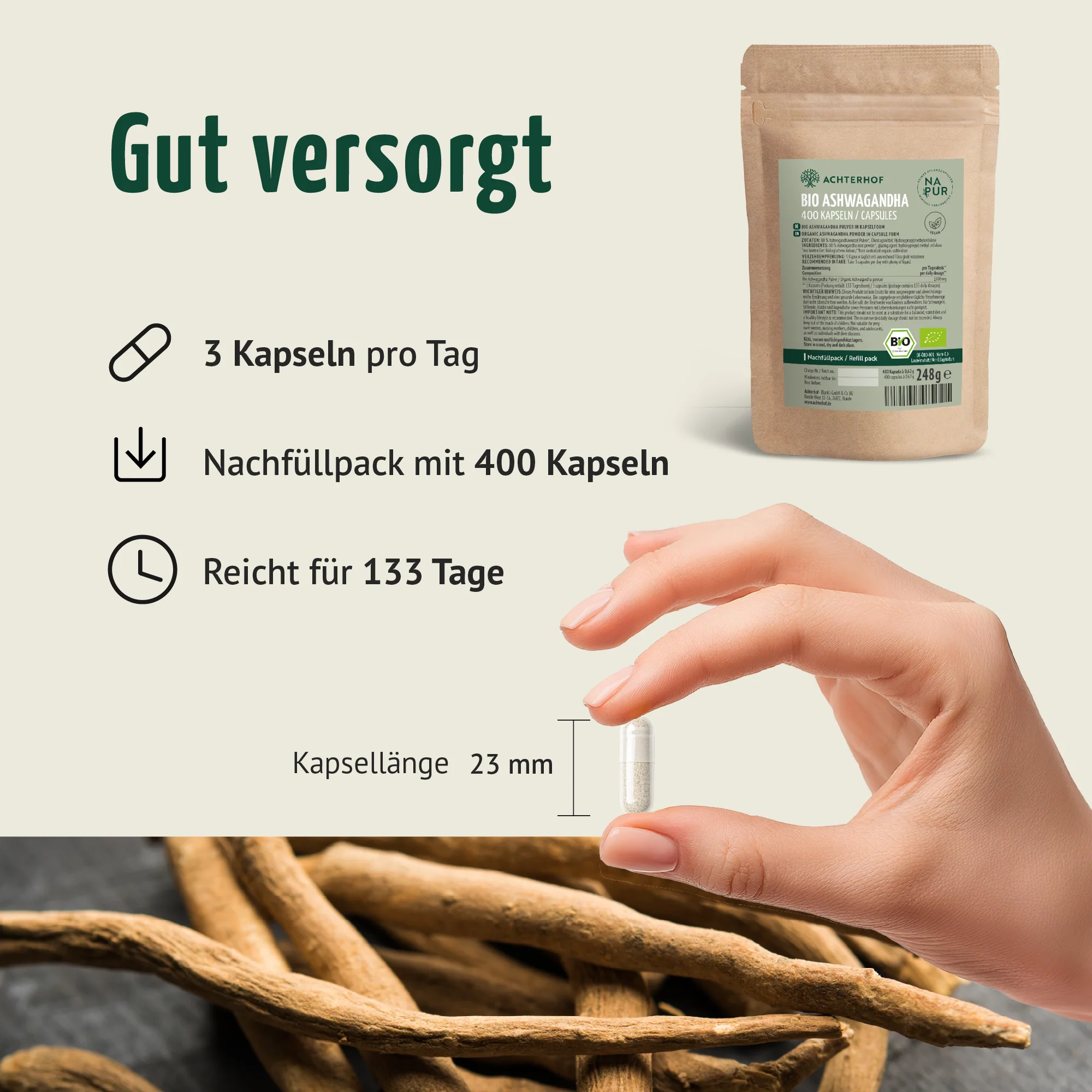 Bio Ashwagandha Kapseln Nachfüllpack (400 Kapseln) - Image 5