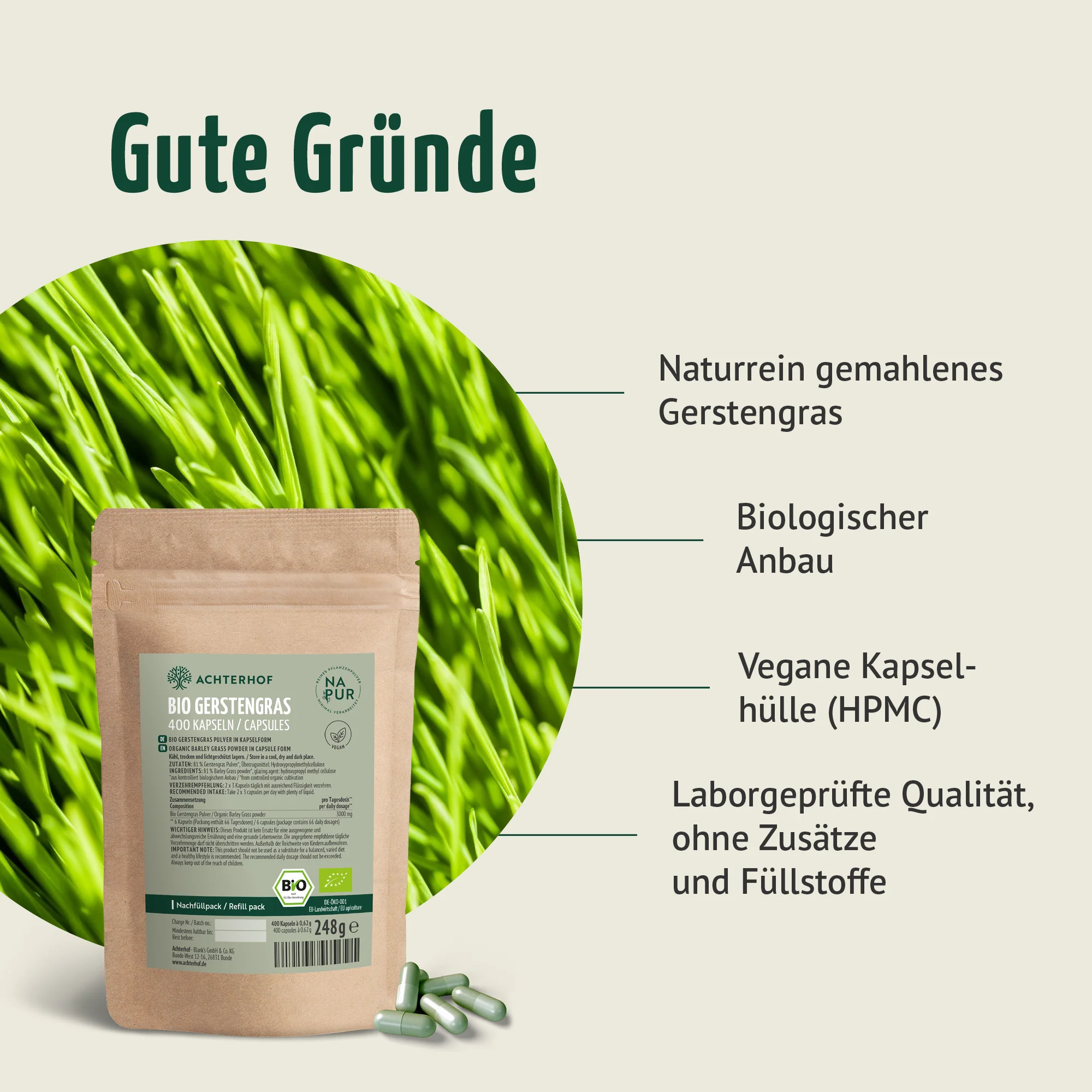 Bio Gerstengras Kapseln Nachfüllpack (400 Kapseln) - Image 3