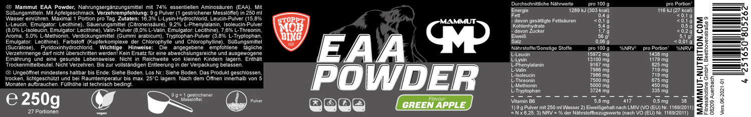 EAA Powder - 250g - Green Apple - Image 2