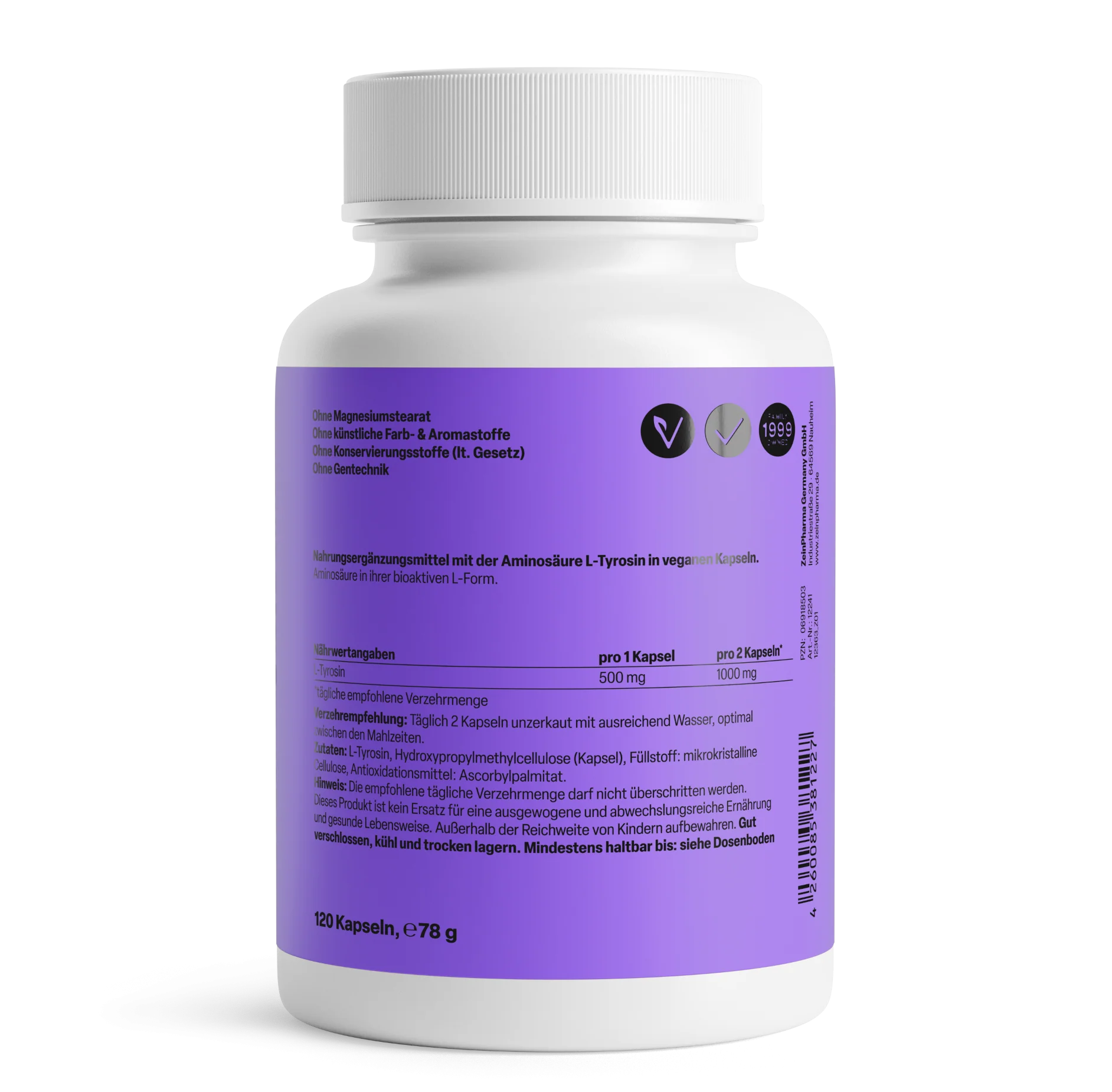 L-Tyrosine capsules 500mg (120 capsules) - Image 2
