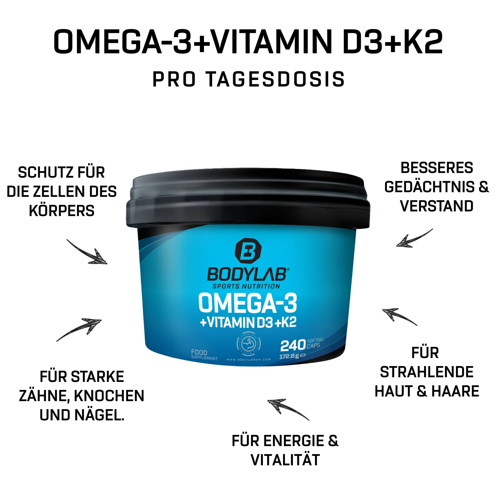 Omega-3 + D3 + K2 (omega-3 triglyceride + vitamins)  (240 softgel capsules) - Image 3