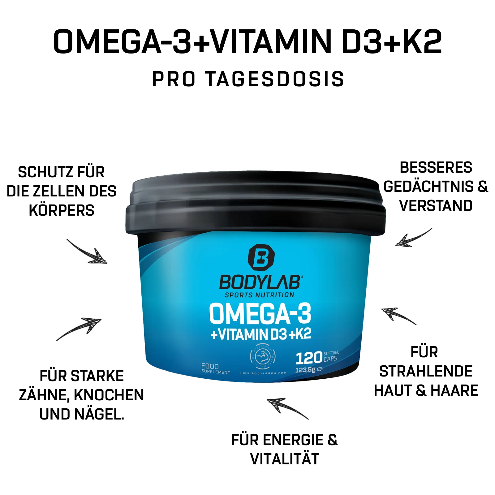 Omega-3 + Vitamine D3 + K2 Extreme (120 Kapseln) - Image 6