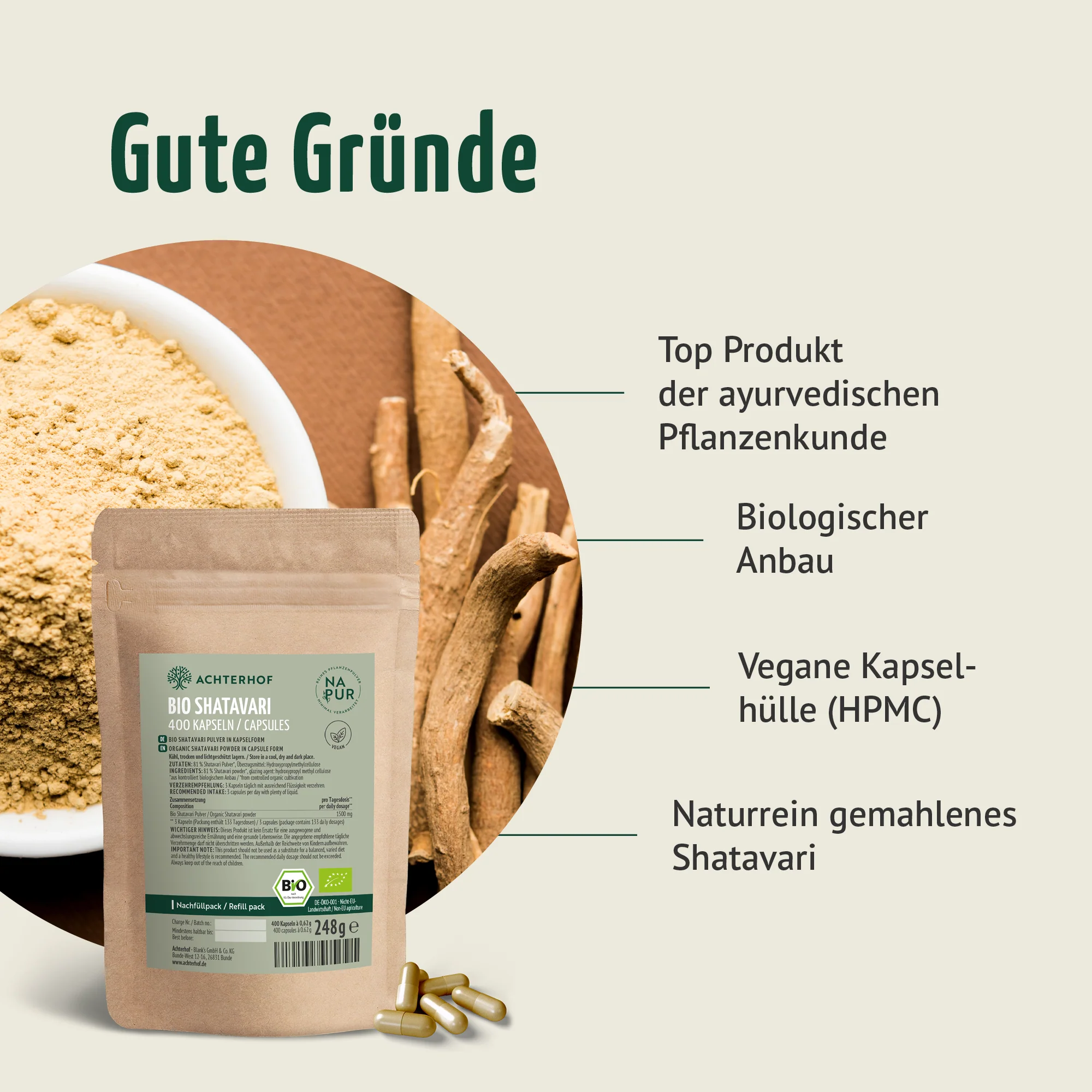 Bio Shatavari Kapseln Nachfüllpack (400 Kapseln) - Image 3
