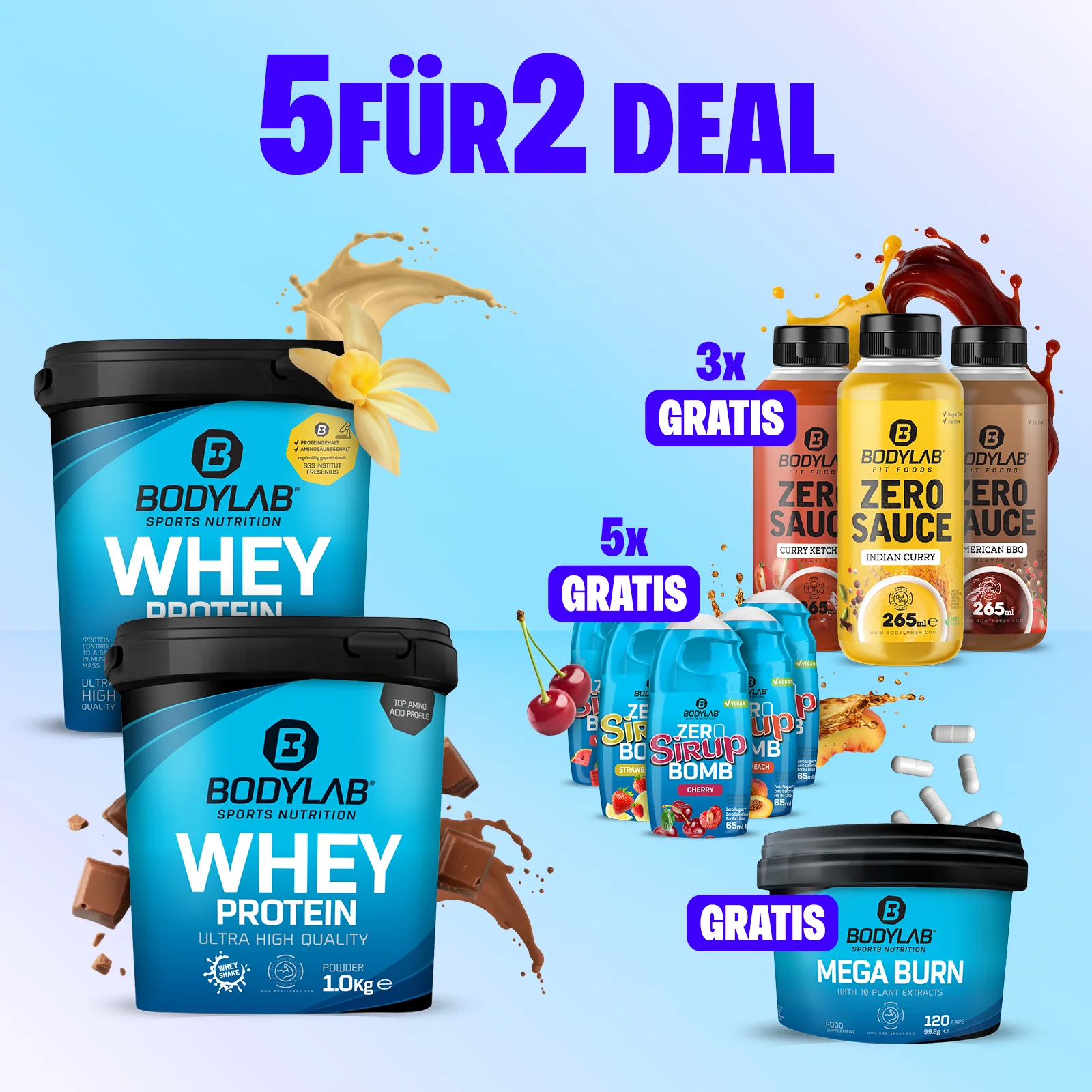 5Für2 Smart Diet-Powerpack mit Gratis Zero Saucen + Zero Sirup Bomb Mix + Mega Burn