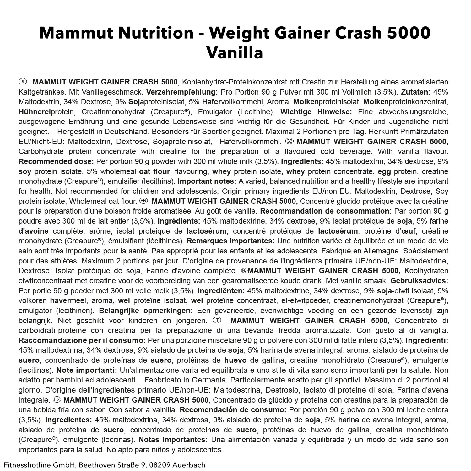Weight Gainer Crash 5000 (4500g) - Image 2